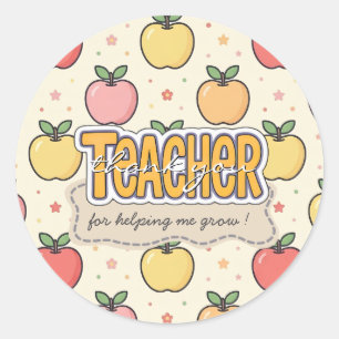 Yellow Teacher School Apple Pattern Classic Round Sticker