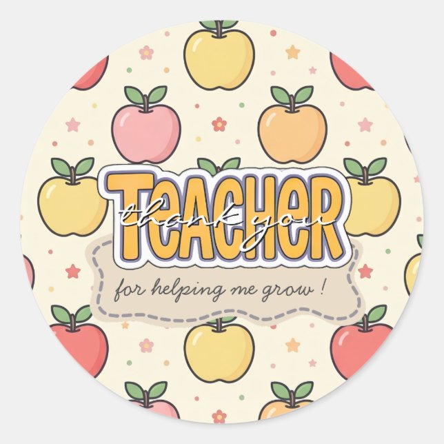 Yellow Teacher School Apple Pattern  Classic Round Sticker (Front)