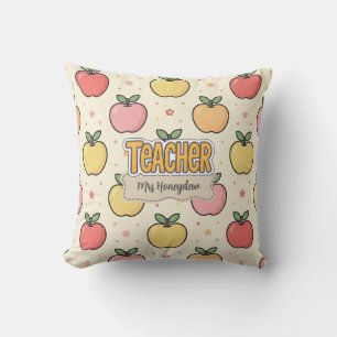 Yellow Teacher School Apple Pattern Cushion