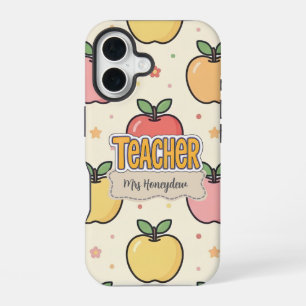 Yellow Teacher School Apple Pattern  iPhone 16 Case