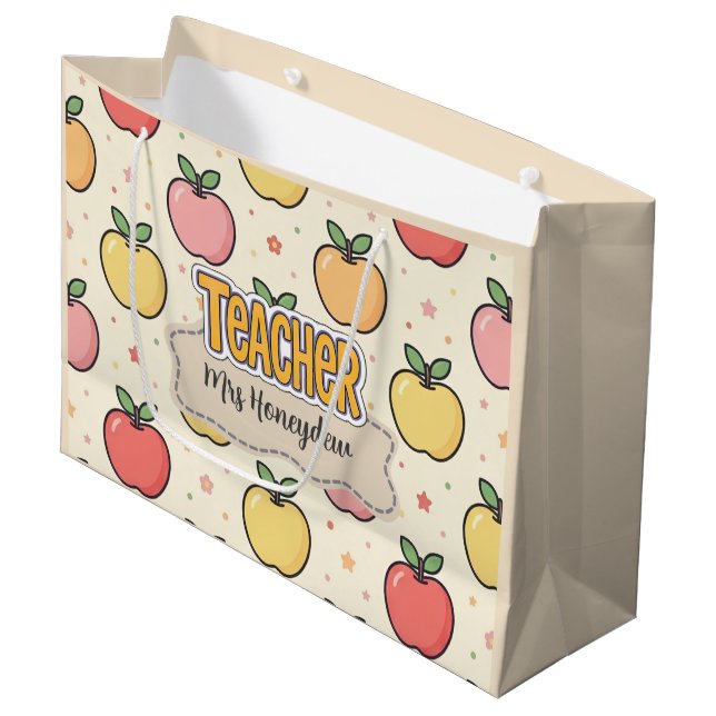 Yellow Teacher School Apple Pattern  Large Gift Bag (Front Angled)