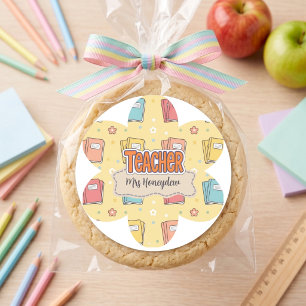 Yellow Teacher School Book Pattern Classic Round Sticker