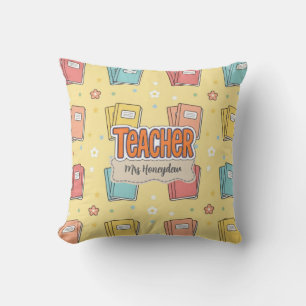 Yellow Teacher School Book Pattern Cushion