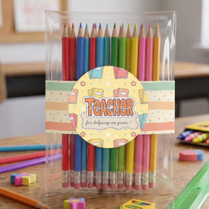 Yellow Teacher School Books Pattern Classic Round Sticker