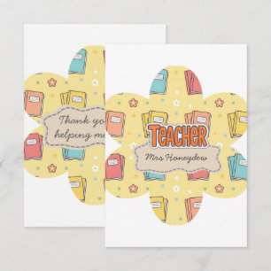 Yellow Teacher School Books Pattern Thank You Card