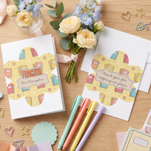 Yellow Teacher School Books Pattern  Thank You Card