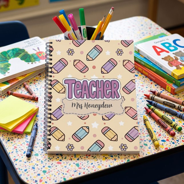 Yellow Teacher School Pencil Pattern  Notebook (Creator Uploaded)