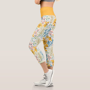 Yellow, Teal and Pink Spring Flowers  Leggings
