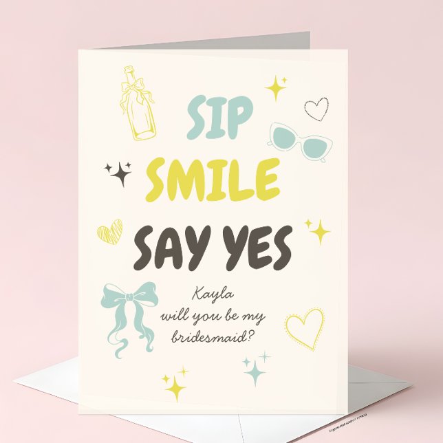 Yellow + Teal Doodle Bridesmaid Proposal Card (Creator Uploaded)