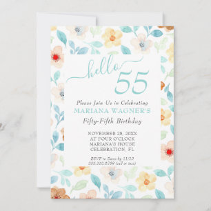 Yellow Teal Floral Elegant 55th Birthday Invitation