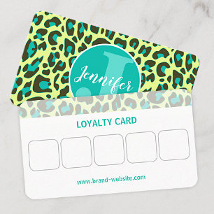 Yellow Teal Leopard Print Rockabilly Pattern Cute Business Card