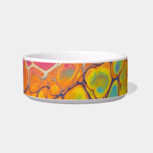 Yellow Teal Orange Morning Glory Ceramic Pet Bowl