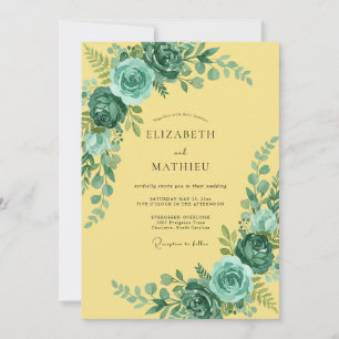 Yellow Teal Sophisticated Botanical Wedding Invitation