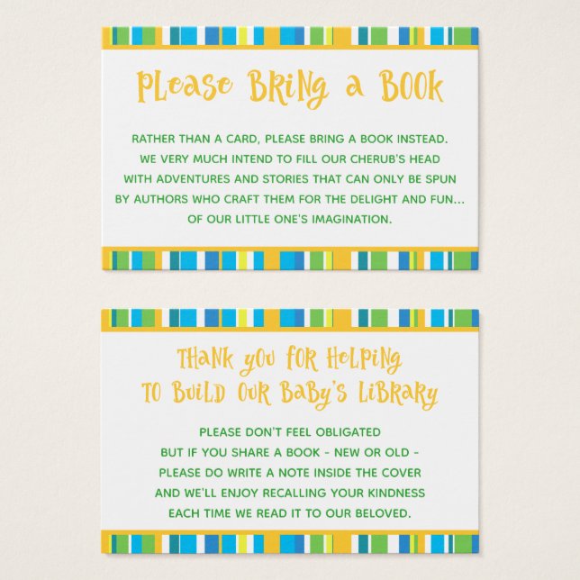 Yellow & Teal Stripes Book Request Insert Cards (Front & Back)