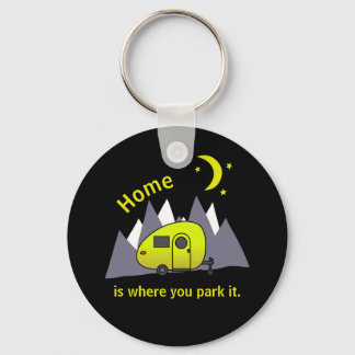 Yellow Teardrop Camper Button Keychain