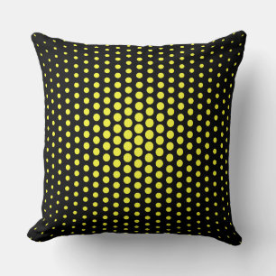 Yellow Techno Dots Modern Black Cushion