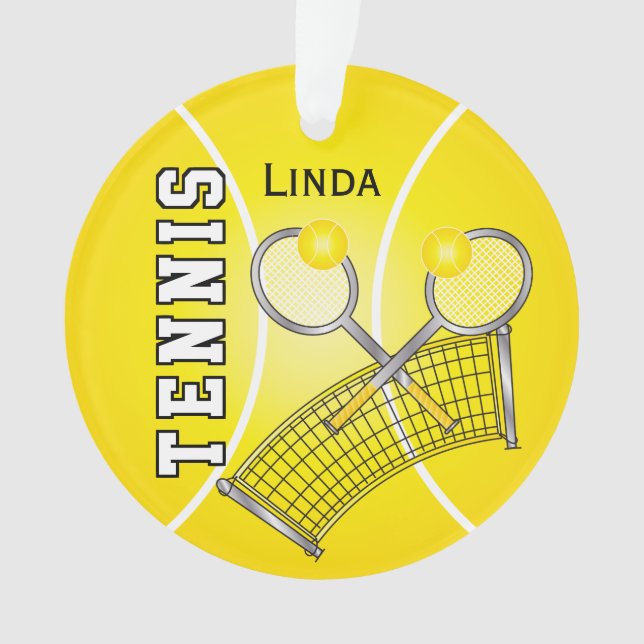 Yellow Tennis Ball and Net | DIY Name Ornament (Front)