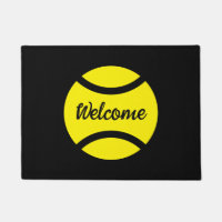 Yellow tennis ball logo welcome entry doormat
