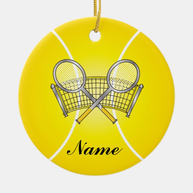 Yellow Tennis Ball Personalise Ceramic Tree Decoration (Front)