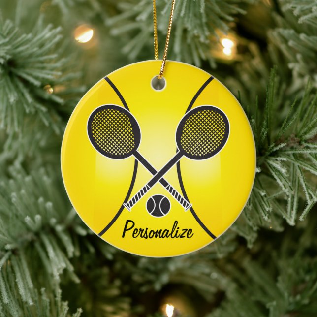 Yellow Tennis Ball | Personalise Ceramic Tree Decoration (Tree)