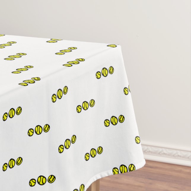 Yellow tennis ball print tablecloth design (In Situ)