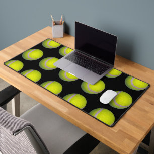 Yellow Tennis Balls On Black, Desk Mat