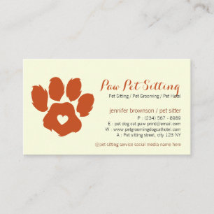 Yellow Terra Pet Sitter Social Media Dog Cat Paw Business Card
