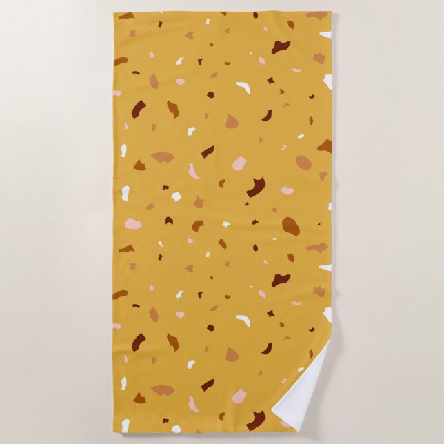 Yellow Terrazzo Pattern Beach Towel (Front)