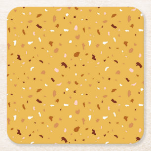Yellow Terrazzo Pattern Square Paper Coaster