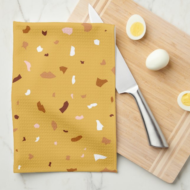 Yellow Terrazzo Pattern Tea Towel (Quarter Fold)