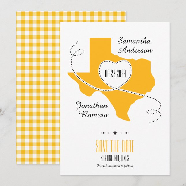 Yellow Texas Curling Ribbon Save The Date (Front/Back)