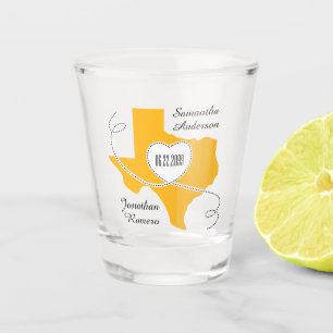 Yellow Texas Curling Ribbon Wedding Date Shot Glass
