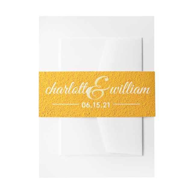 Yellow Textured Personalised Wedding Invitation Belly Band (Front Example)