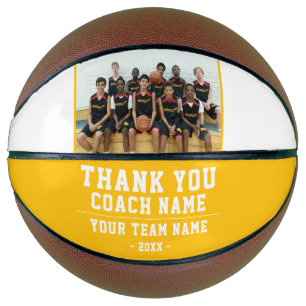 Yellow Thank you Coach Team Name Photo Basketball