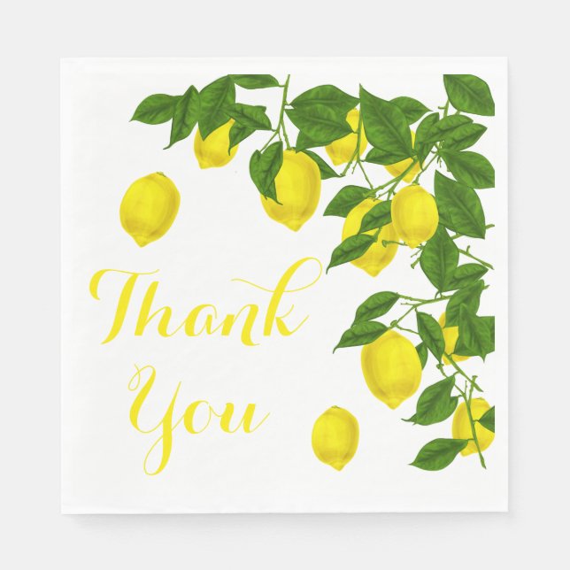 Yellow Thank You Lemon Green Wedding Party Napkin (Front)