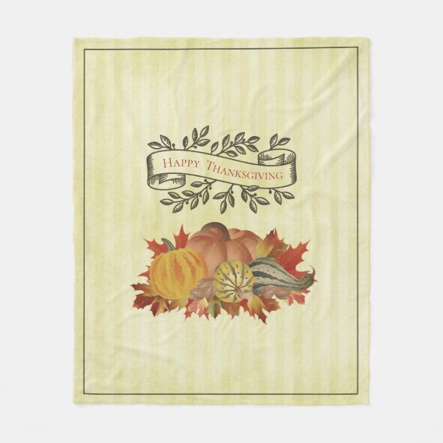 Yellow Thanksgiving Pumpkins and Squash Fleece Blanket (Front)