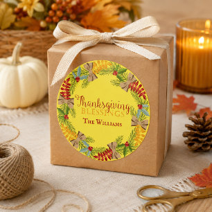 Yellow Thanksgiving Wreath Classic Round Sticker