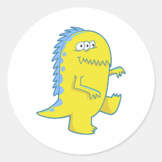 yellow three eyed dino monster classic round sticker