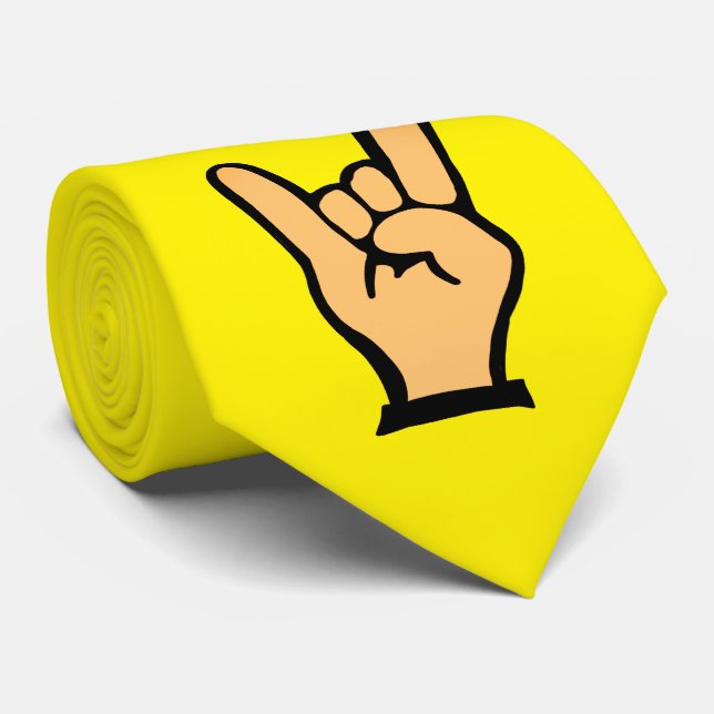 yellow tie with a rock sign hand (Rolled)