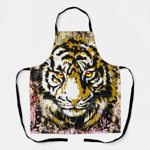 Yellow Tiger Apron   Colourful Tiger Face