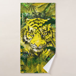 Yellow Tiger Bath Towel Set - Retro Tiger Towels