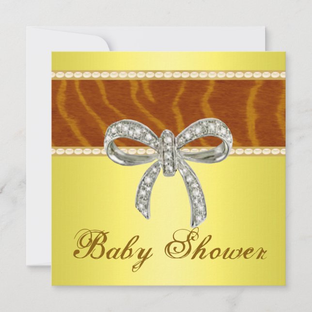 Yellow Tiger Diamond Bow Baby Shower Invitation (Front)