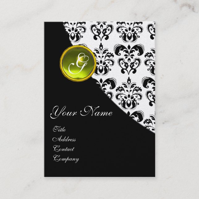 YELLOW TOPAZ DAMASK MONOGRAM BUSINESS CARD (Front)