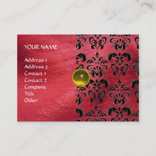 YELLOW TOPAZ MON , RED DAMASK SILK ,Grey Agatha Business Card