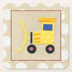 Yellow Toy Bulldozer Truck by Chariklia Zarris Square Paper Coaster
