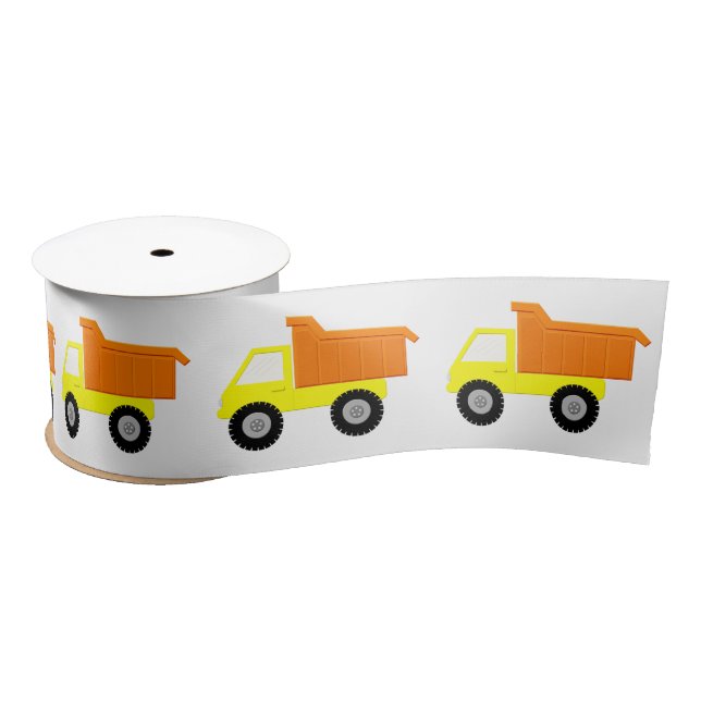Yellow Toy Construction Truck Satin Ribbon (Spool)