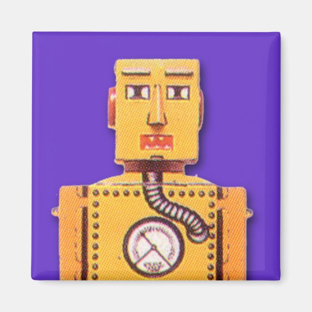 Yellow Toy Robot Square Magnet (Front)