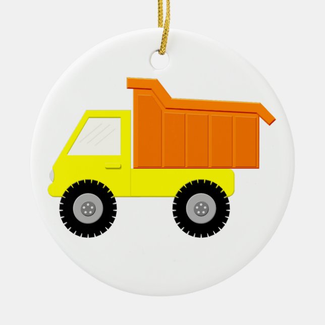 Yellow Toy Truck  Ceramic Tree Decoration (Front)