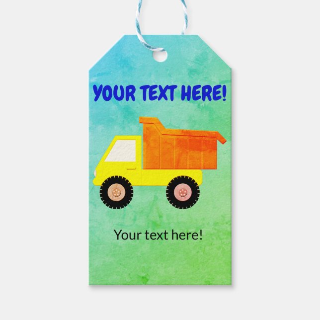 Yellow Toy Truck Kids Gift Tags (Front)