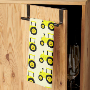 Yellow Tractor Design Any Colour Background Tea Towel